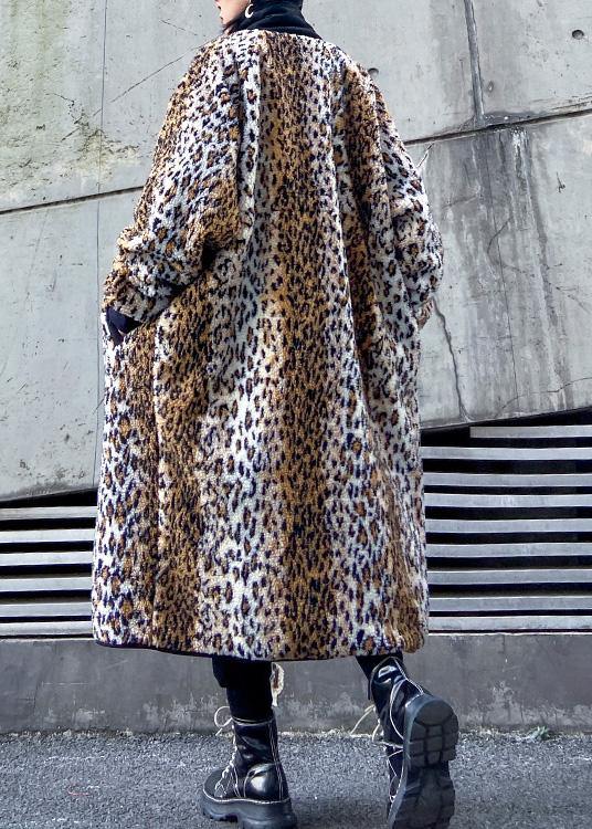 Loose Square Collar zippered fine fall coats women Leopard coats