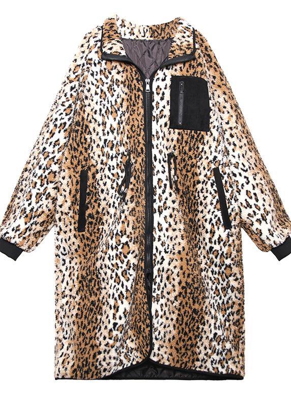 Loose Square Collar zippered fine fall coats women Leopard coats