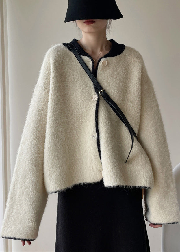 Loose White Button Thick Patchwork Woolen Coats Spring