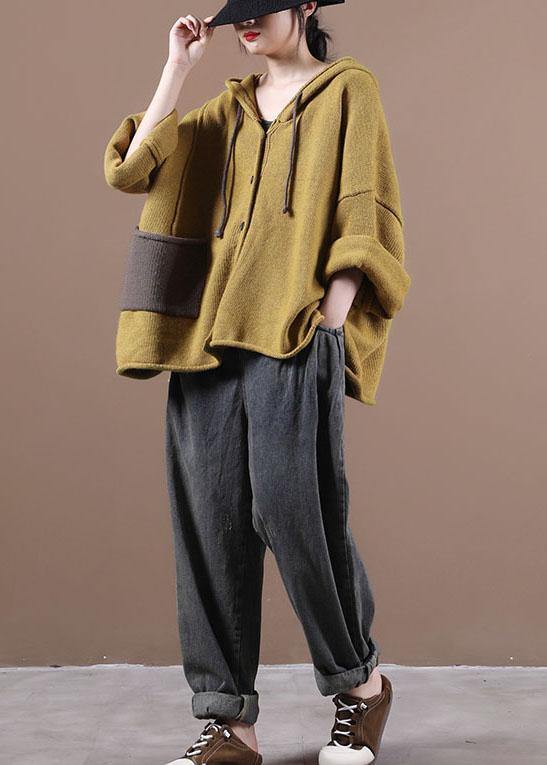 Loose Yellow Button Sweater Coat