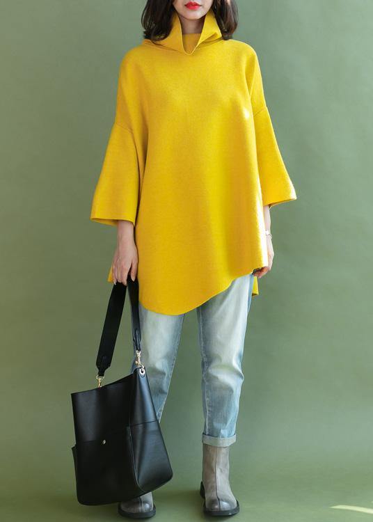 Loose asymmetric hem wool high neck clothes For Women Wardrobes yellow shirt