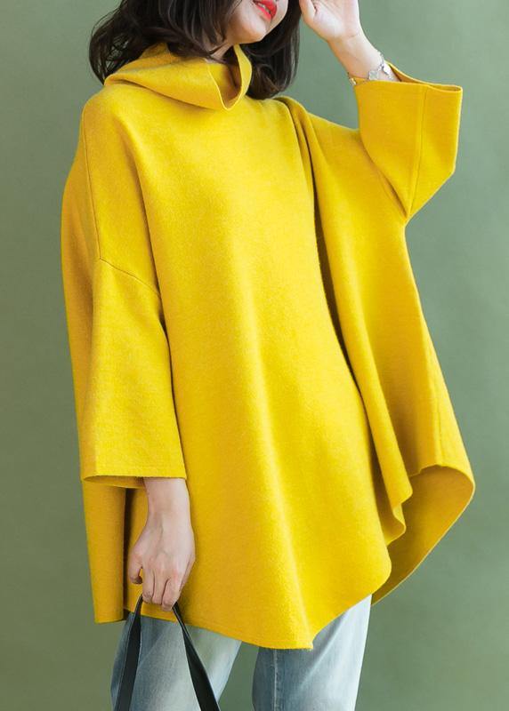 Loose asymmetric hem wool high neck clothes For Women Wardrobes yellow shirt