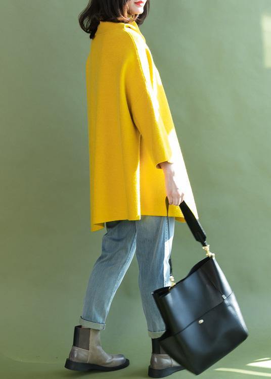 Loose asymmetric hem wool high neck clothes For Women Wardrobes yellow shirt