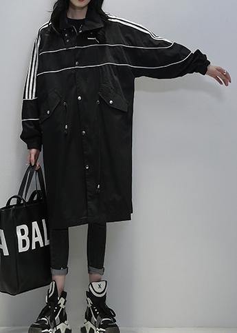 Loose black Fine clothes Outfits stand collar zippered  women coats