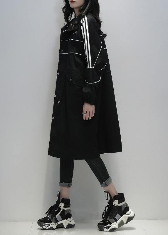 Loose black Fine clothes Outfits stand collar zippered  women coats