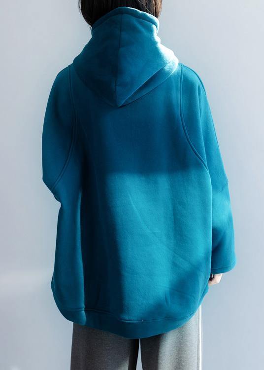 Loose blue cotton tunic top baggy hooded tops