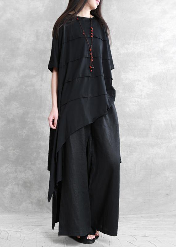 Loose irregular black two-piece personality tops wide-leg pants