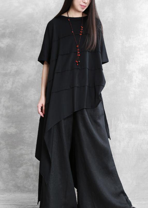 Loose irregular black two-piece personality tops wide-leg pants