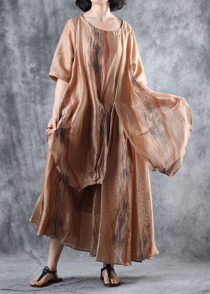 Loose khaki linen clothes For Women half sleeve Robe summer Dresses