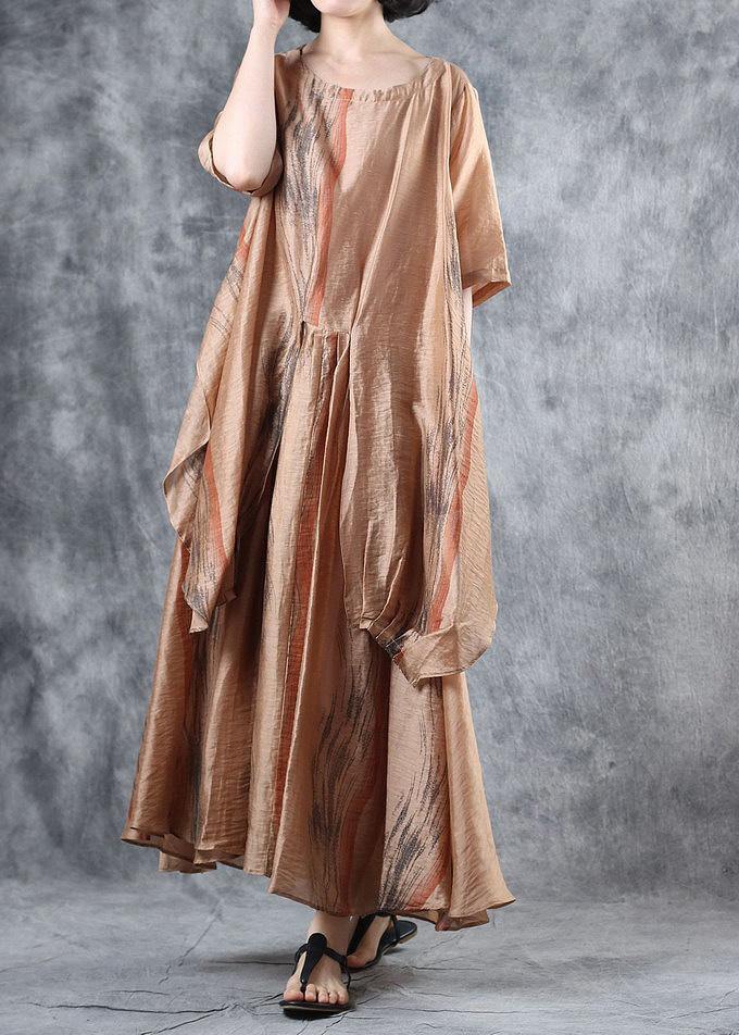 Loose khaki linen clothes For Women half sleeve Robe summer Dresses