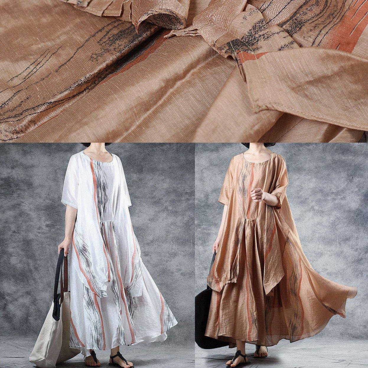 Loose khaki linen clothes For Women half sleeve Robe summer Dresses