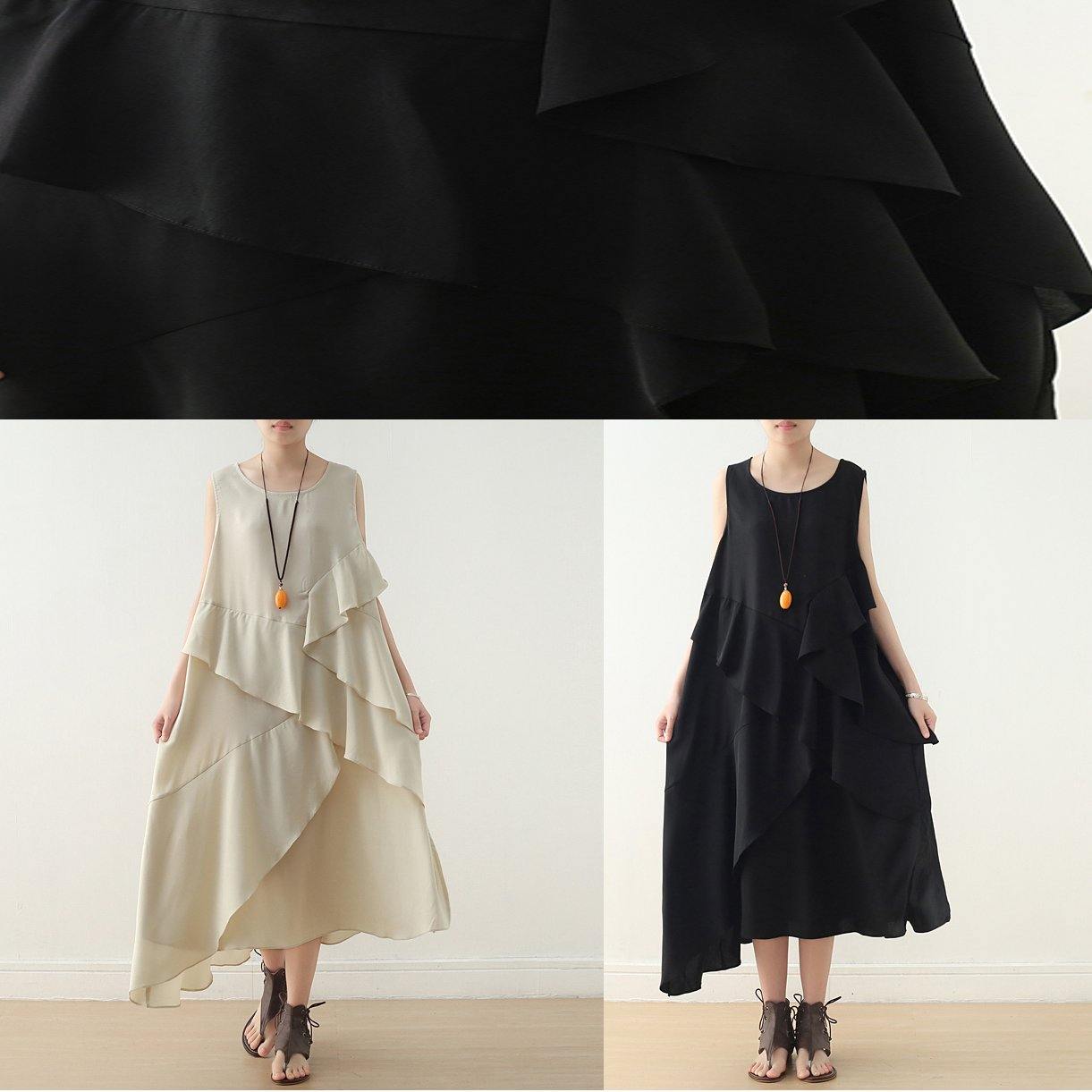 Loose sleeveless chiffon Long Shirts Catwalk black asymmetric hem Art Dress summer