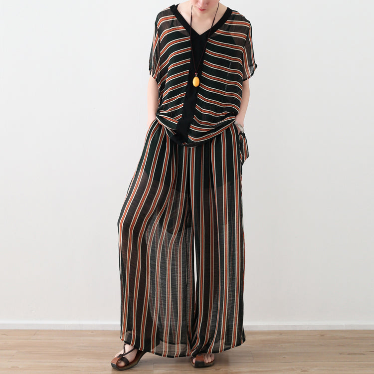 Loose yellow striped 2025 Ideas wide leg pants pockets long Summer pants