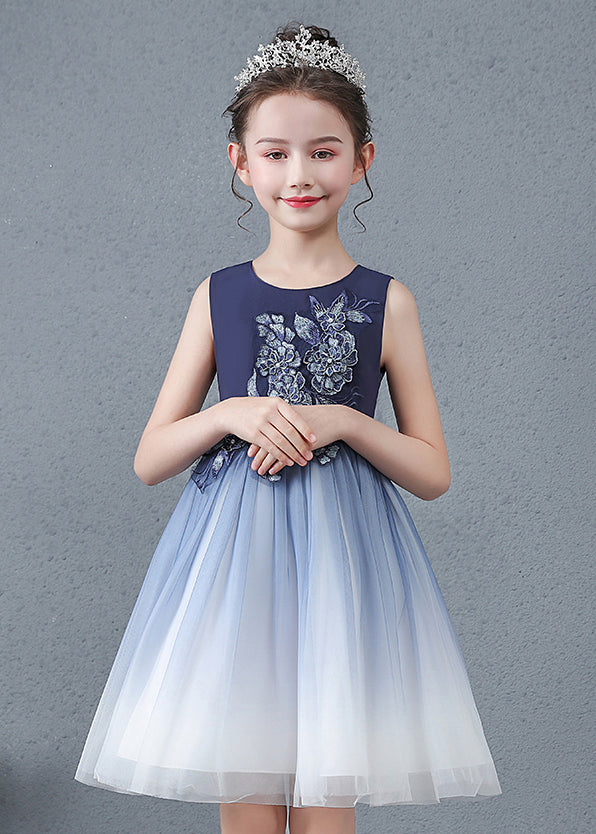 Lovely Navy Jacquard Slim Fit Tulle Baby Girls Dress Summer