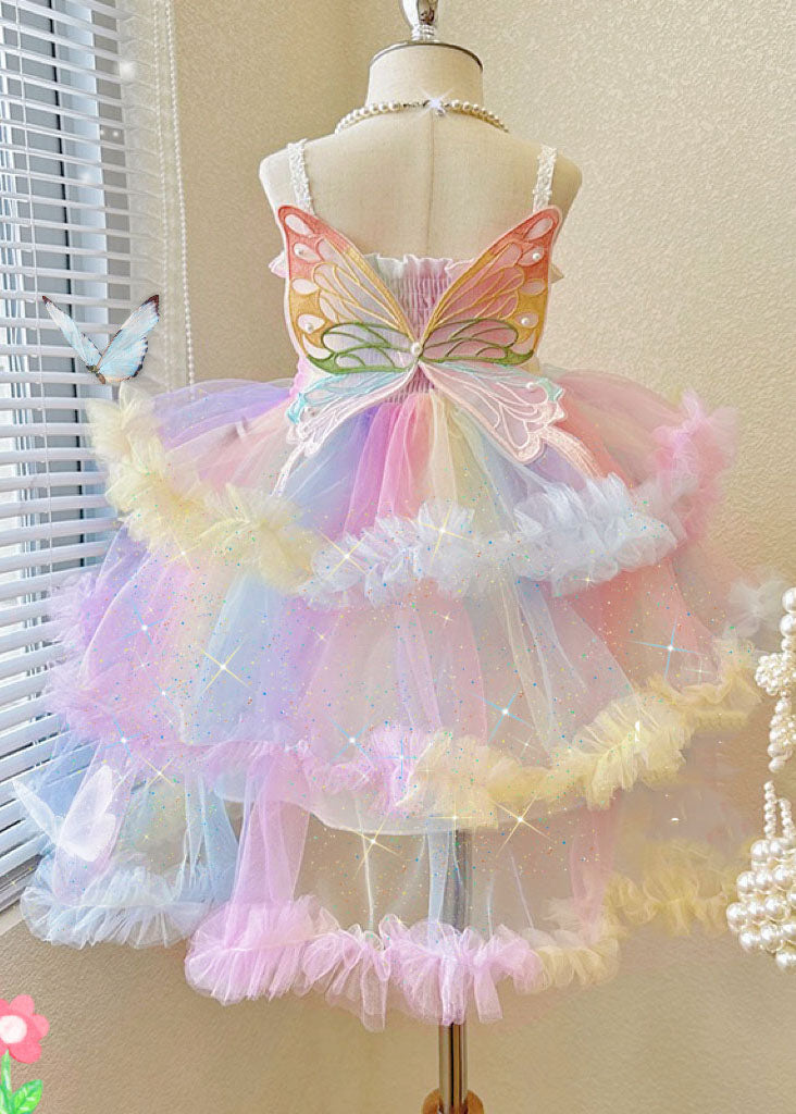 Lovely Rainbow Ruffled Layered Patchwork Tulle Baby Girls Dresses Sleeveless