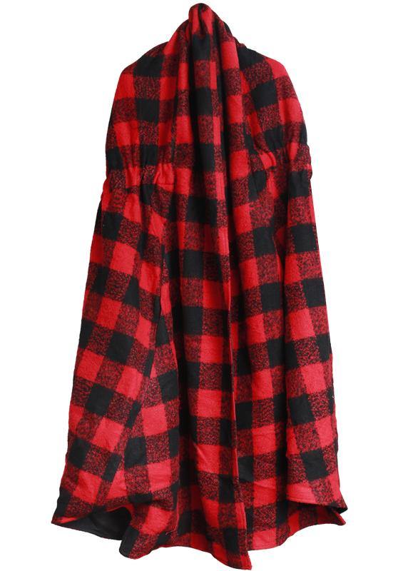 Luxury  plus size clothing long winter coat outwear red plaid asymmetric wool coat