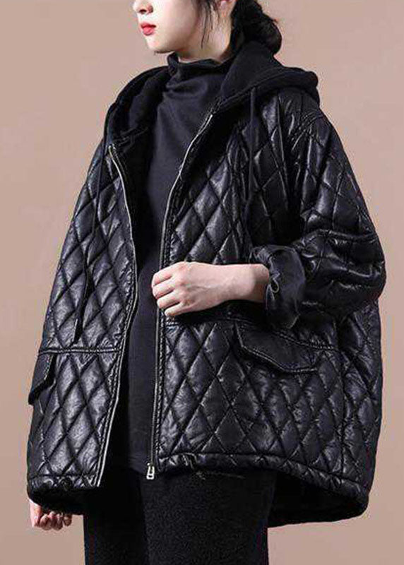 Luxury Black hooded zippered Patchwork Winter Winter Coats Long sleeve