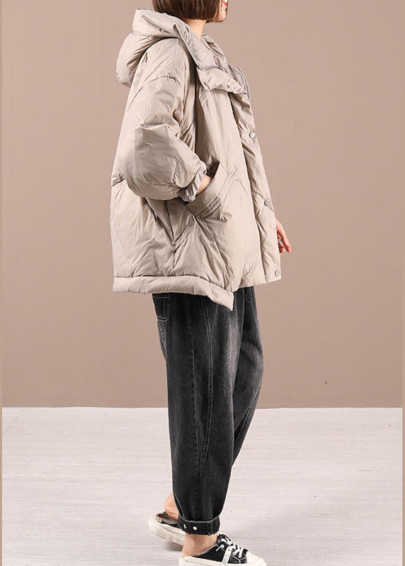 Luxury Khaki Loose Zippered Winter Duck Down Long sleeve Down Coat