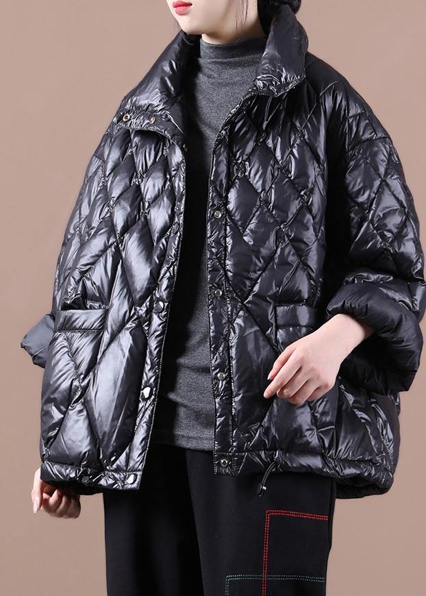 Luxury black goose Down coat Loose fitting snow jackets stand collar Button Down New Jackets