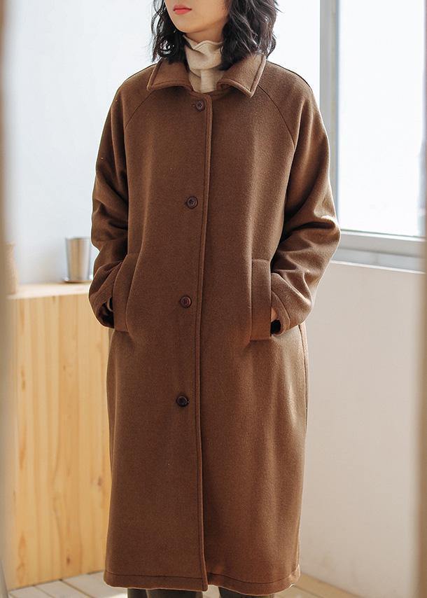 Luxury brown wool coat for woman oversize pockets Notched Coats