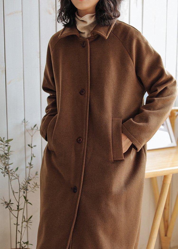 Luxury brown wool coat for woman oversize pockets Notched Coats