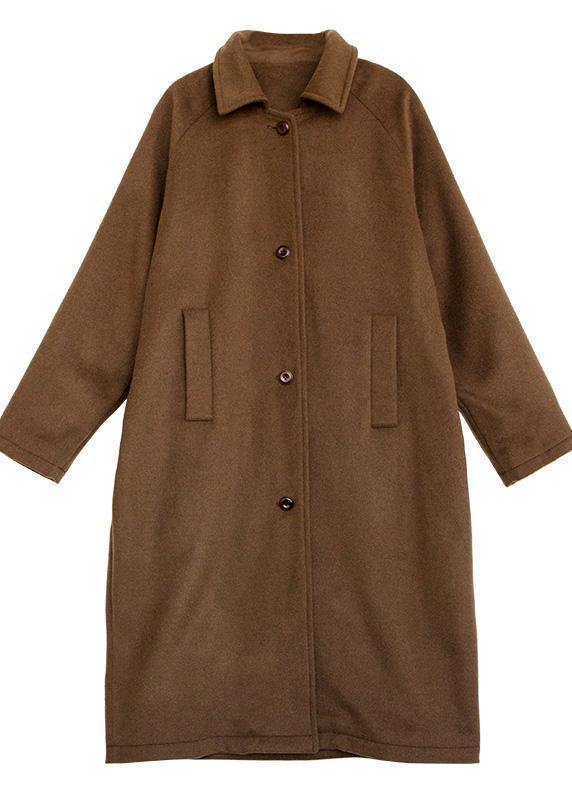 Luxury brown wool coat for woman oversize pockets Notched Coats