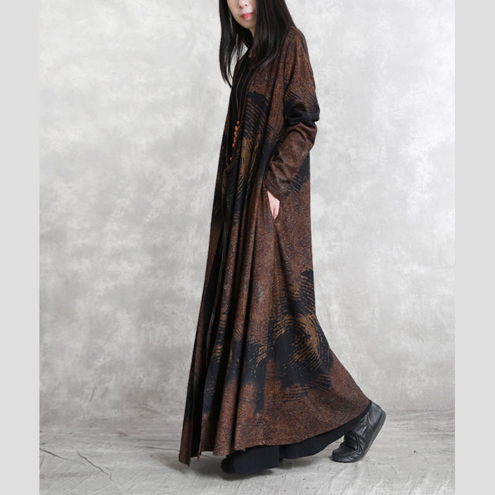 Luxury chocolate print Winter coat plus size V neck asymmetrical design Coats women long sleeve two ways to wear Coats