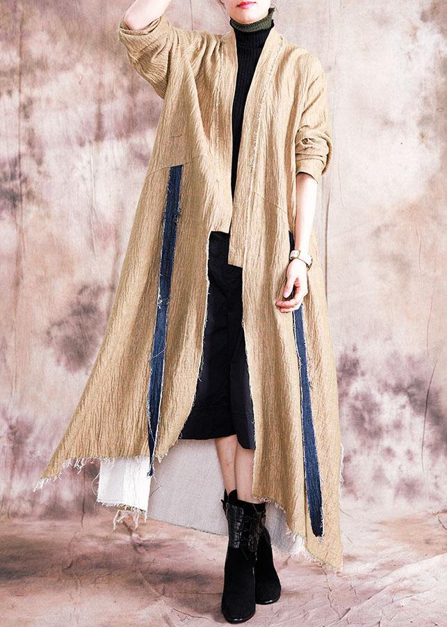 Luxury khaki asymmetric overcoat oversized long winter coat fall coat patchwork