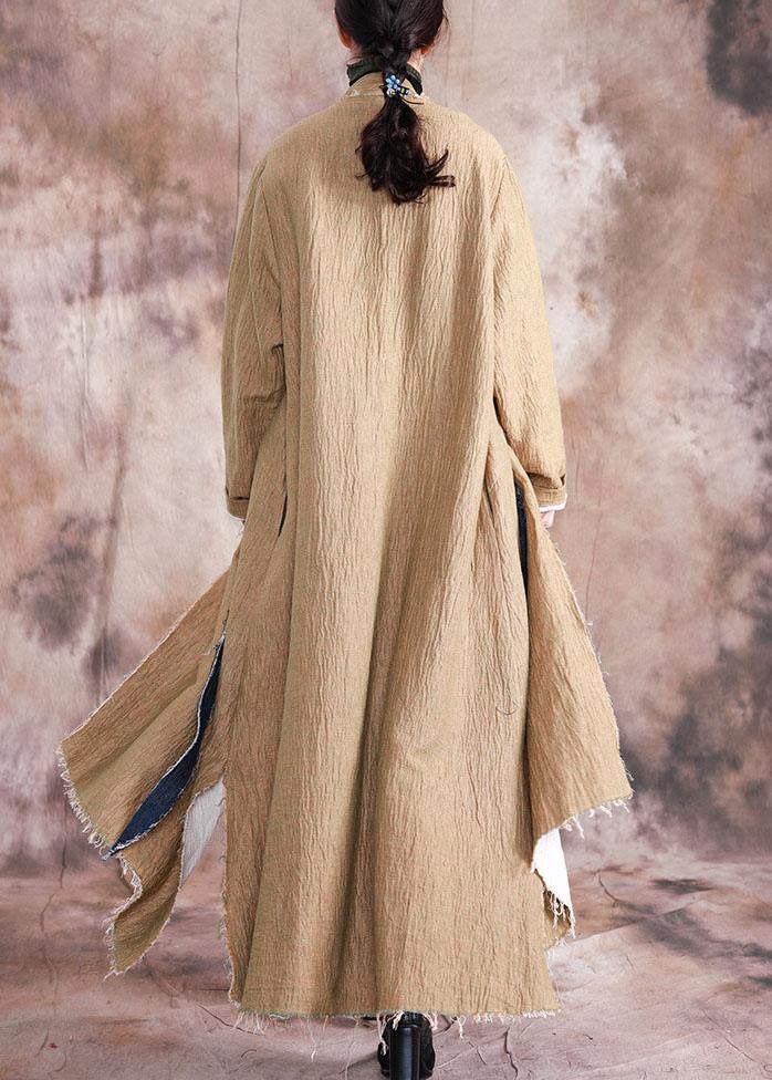 Luxury khaki asymmetric overcoat oversized long winter coat fall coat patchwork