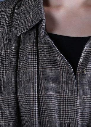 Luxury oversized long winter coat fall gray plaid drawstring coat