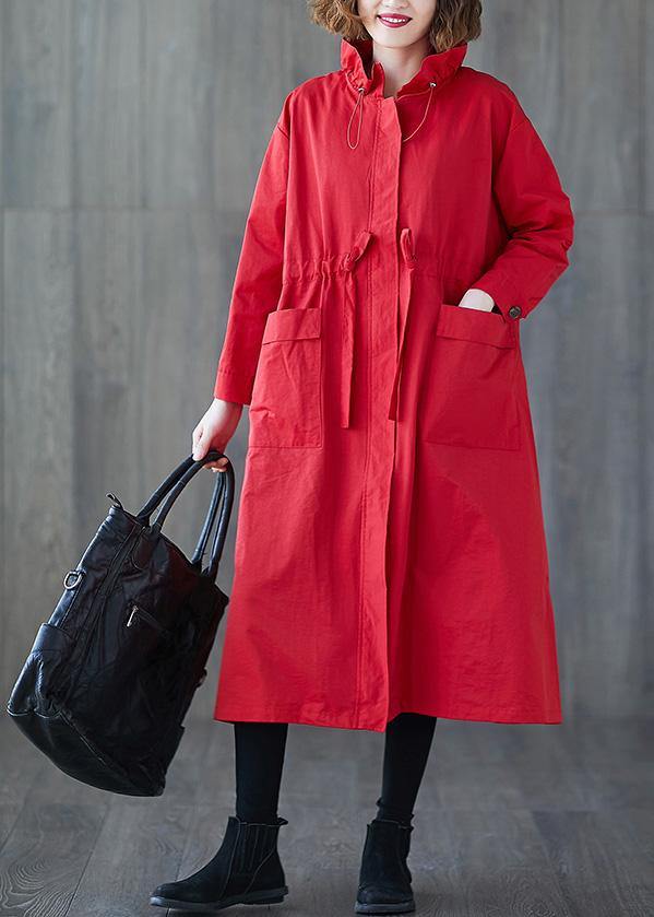 Luxury plus size clothing long jackets fall Ruffled drawstring zippered coat