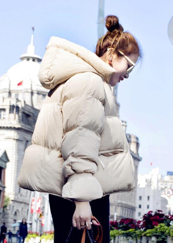 Luxury plus size womens parka overcoat beige hooded thick duck down coat