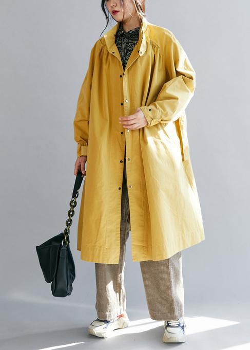 Luxury yellow womens coats Loose fitting winter jacket stand collar tie waist winter outwear