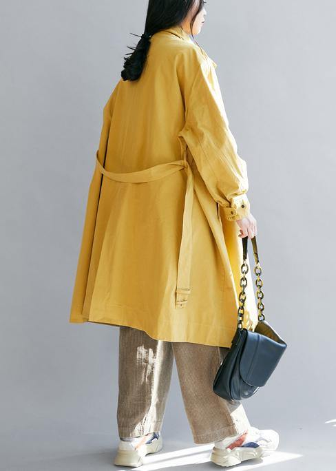 Luxury yellow womens coats Loose fitting winter jacket stand collar tie waist winter outwear