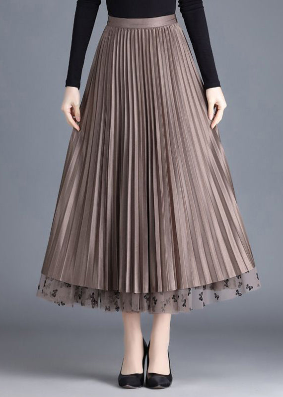 Modern Brown Butterfly Wear On Both Sides Tulle Pleated Skirts Spring