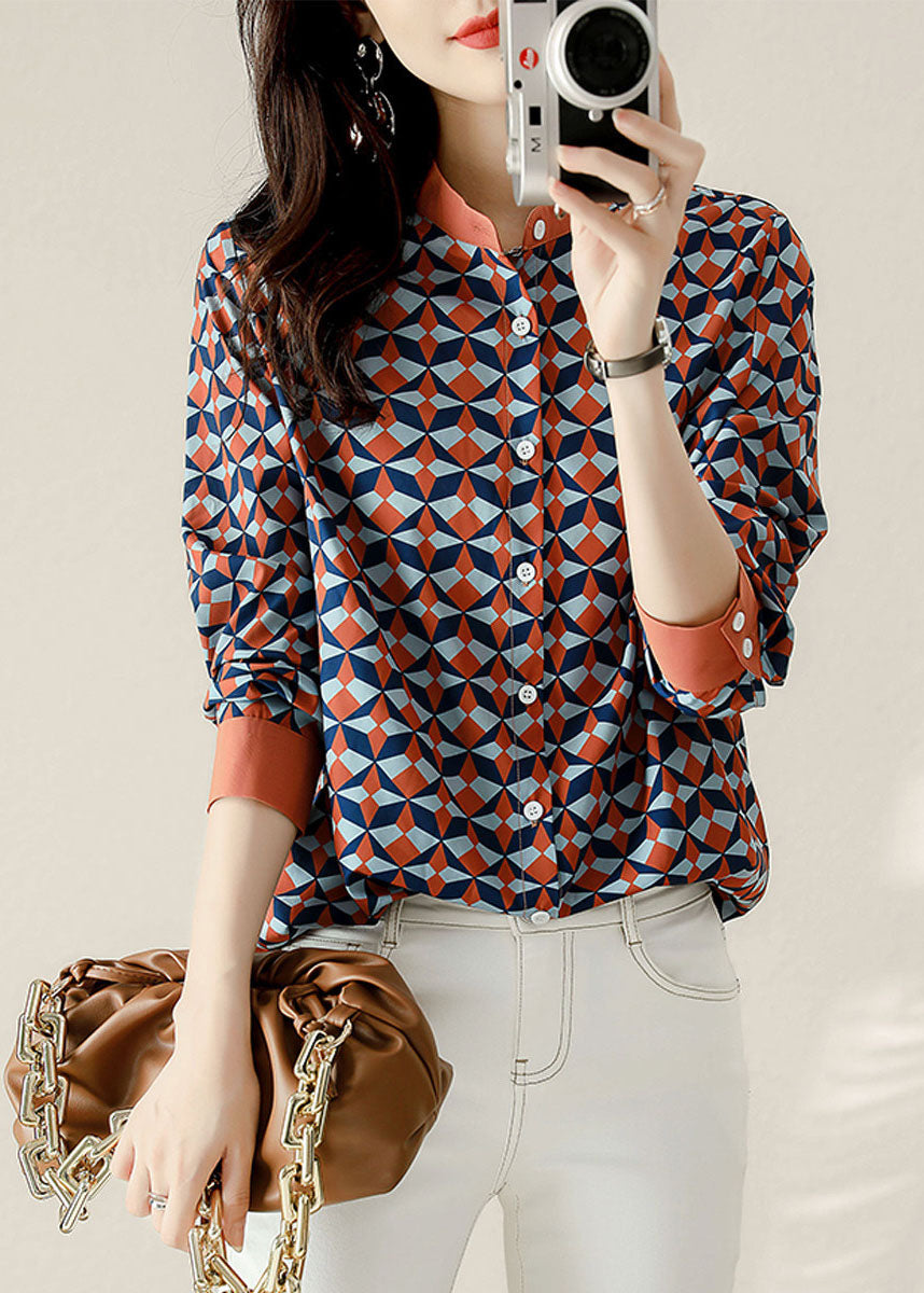 Modern Caramel Print Cotton Shirt Top Spring