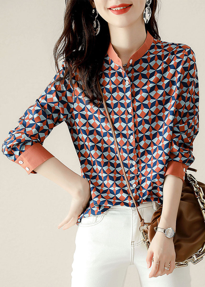 Modern Caramel Print Cotton Shirt Top Spring