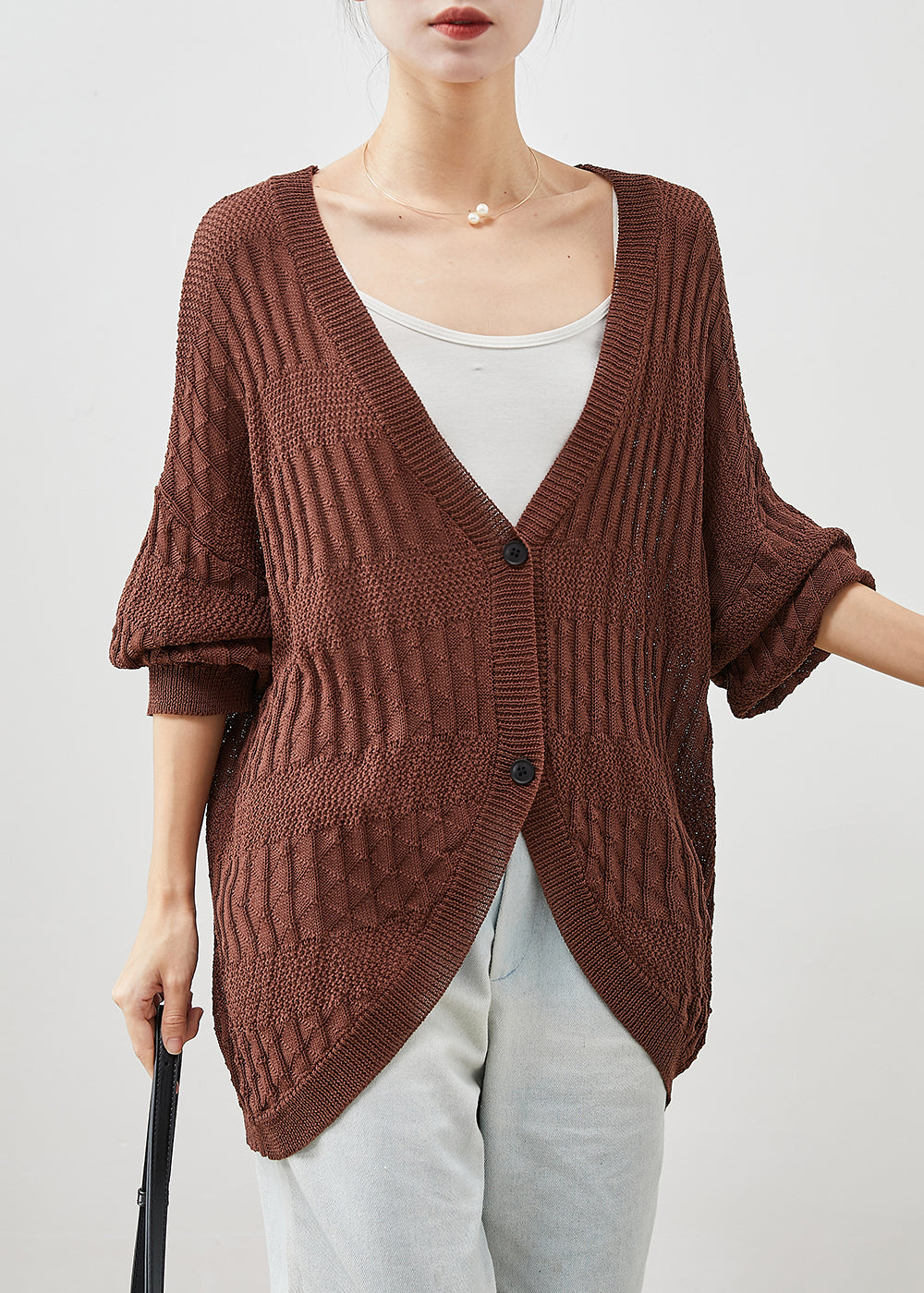 Modern Chocolate Oversized Knit Cardigan Batwing Sleeve