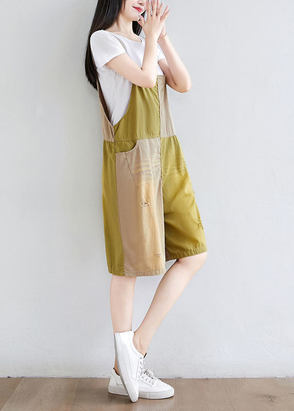 Modern Colorblock Pockets Patchwork Cotton Jumpsuit Summer