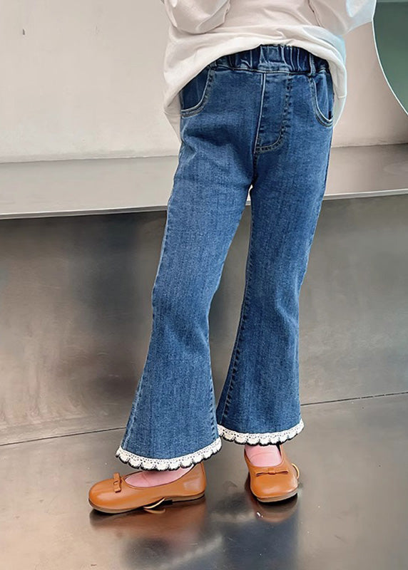 Modern Denim Blue Elastic Waist Girls Crop Flared Pants