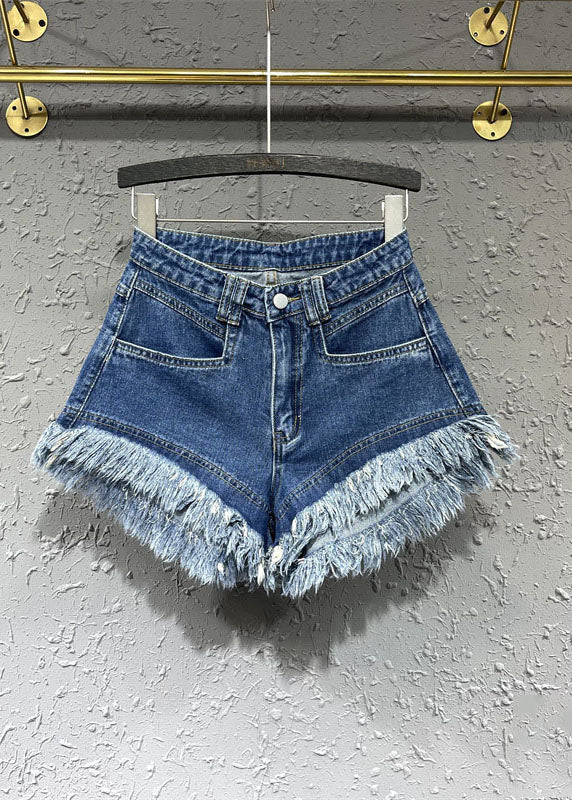 Modern Denim Blue Pockets Patchwork Shorts Summer