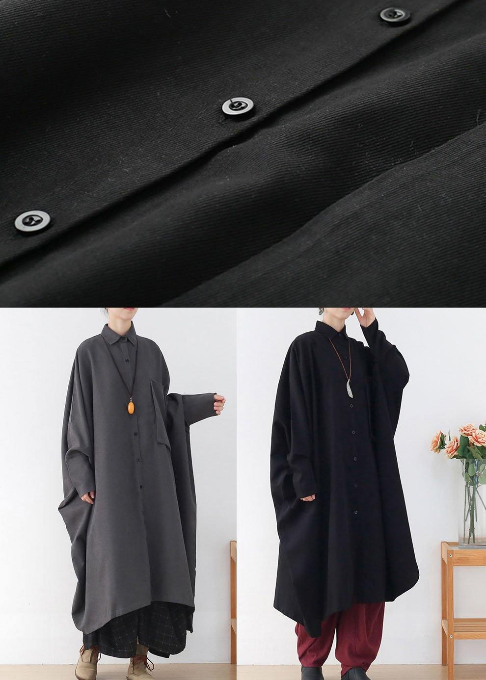 Modern Grey Loose Pockets Fall Asymmetrical Design Coat Long Sleeve