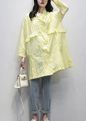 Modern Notched Ruffles Plus Size Coats Women yellow daily outwear