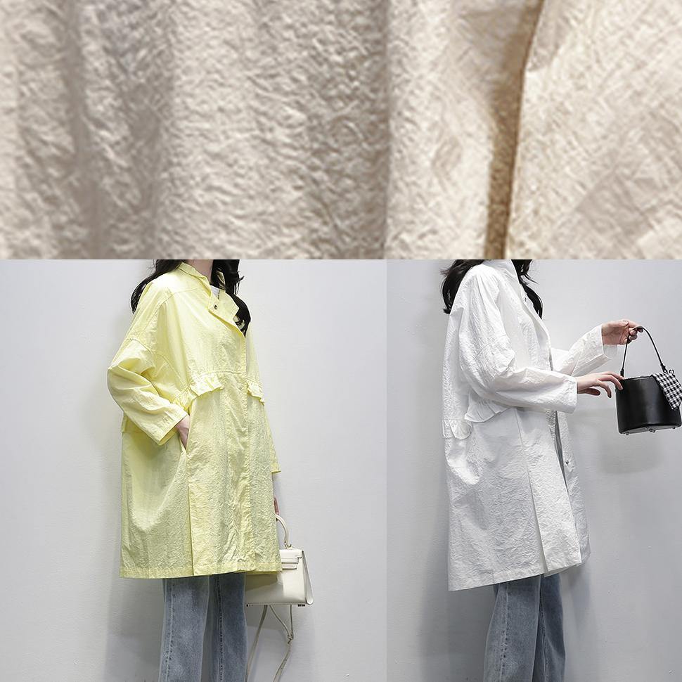 Modern Notched Ruffles Plus Size Coats Women yellow daily outwear