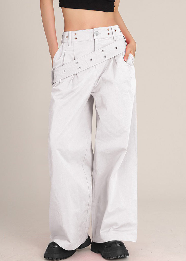 Modern Rose Asymmetrical Pockets High Waist Cotton Pants Spring