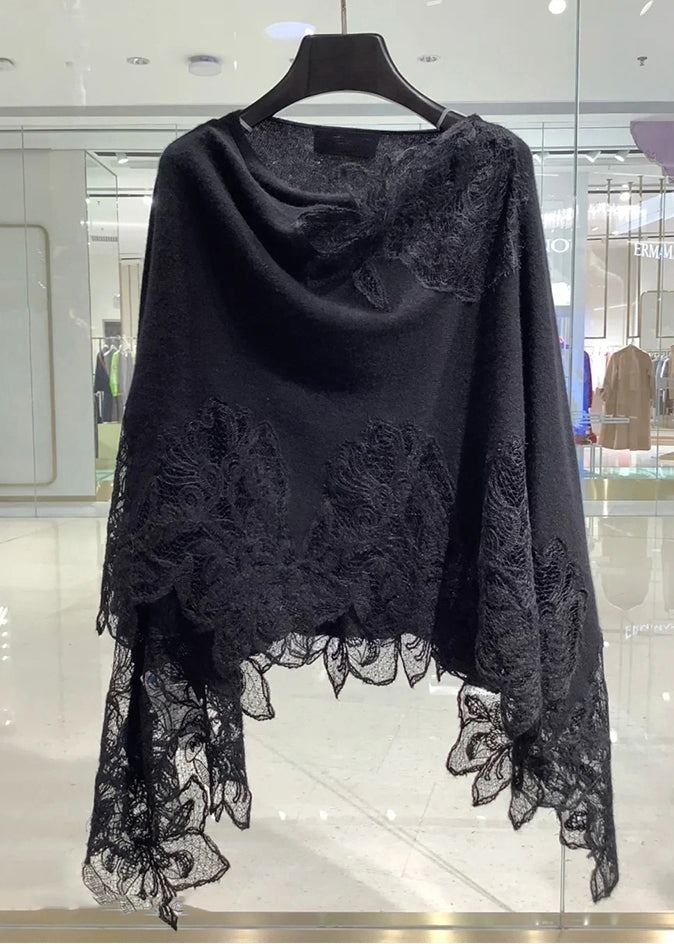 Modern White Lace Embroideried Patchwork Wool Blend Shawl