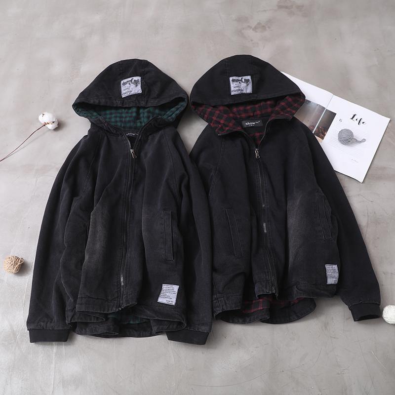 Modern black Fine crane coat Photography denim  hooded short coats