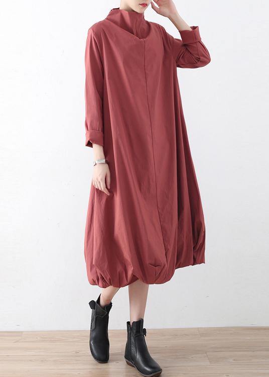 Modern black cotton dresses high neck asymmetric Traveling fall Dress