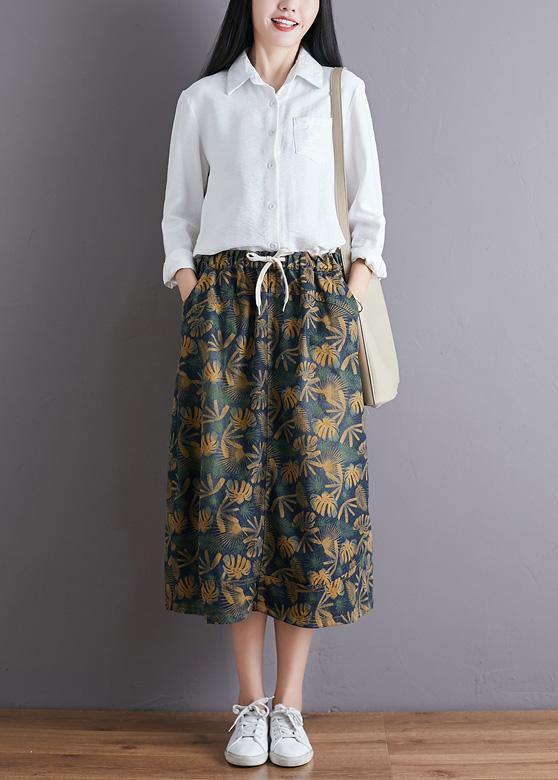 Modern elastic waist pockets cotton skirt Tutorials floral Art skirt fall