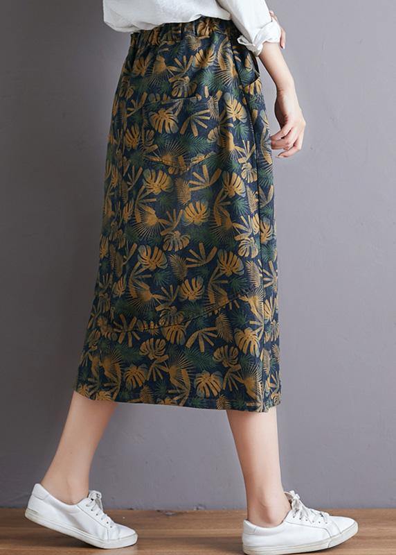 Modern elastic waist pockets cotton skirt Tutorials floral Art skirt fall